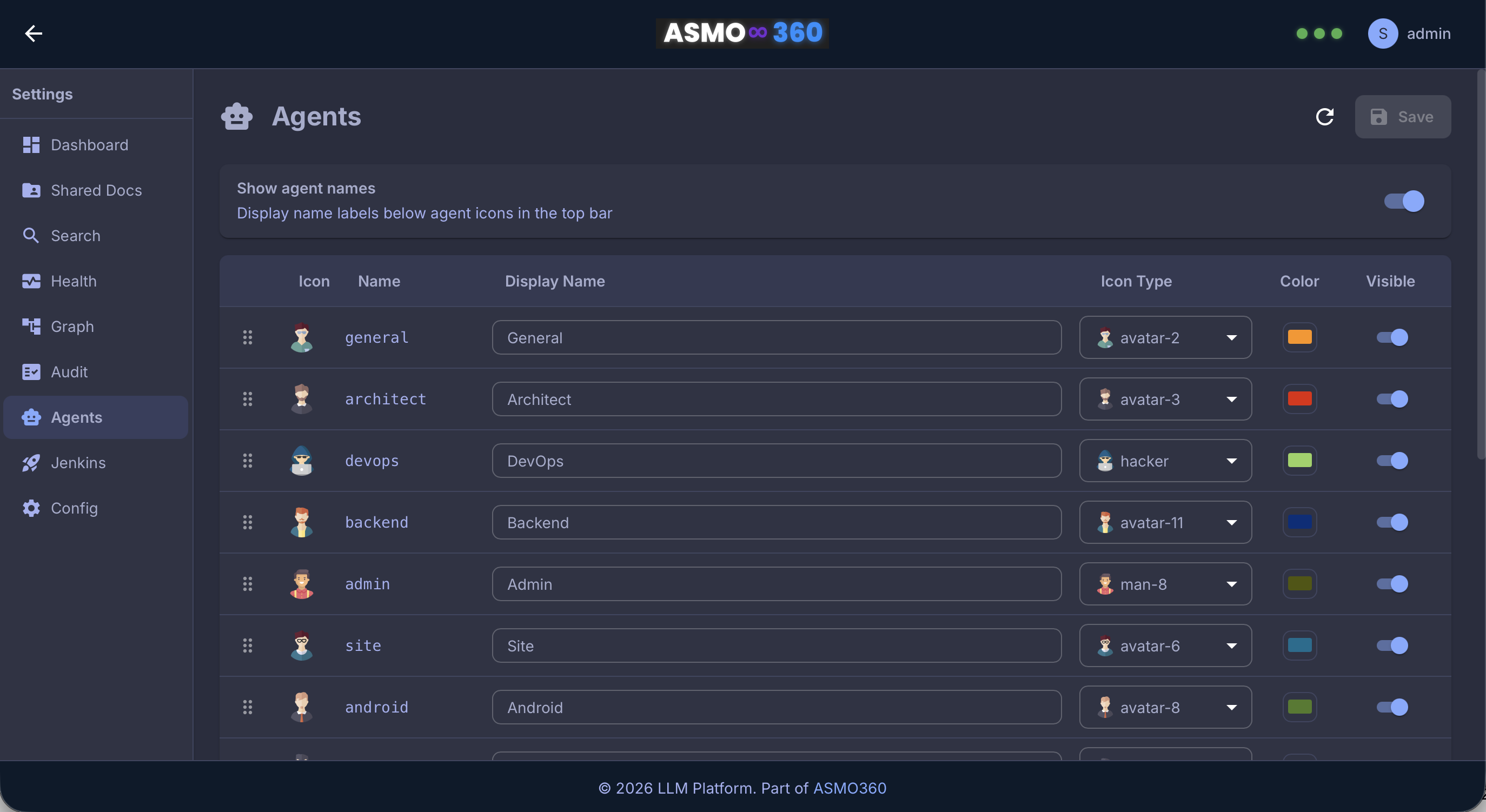 Agent configuration panel